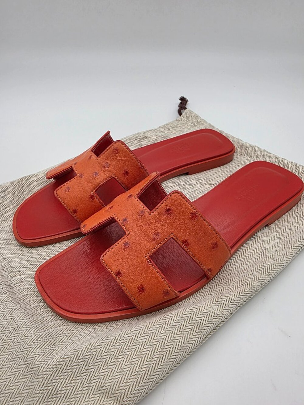 Hermès Oran Sandals in Orange Ostrich